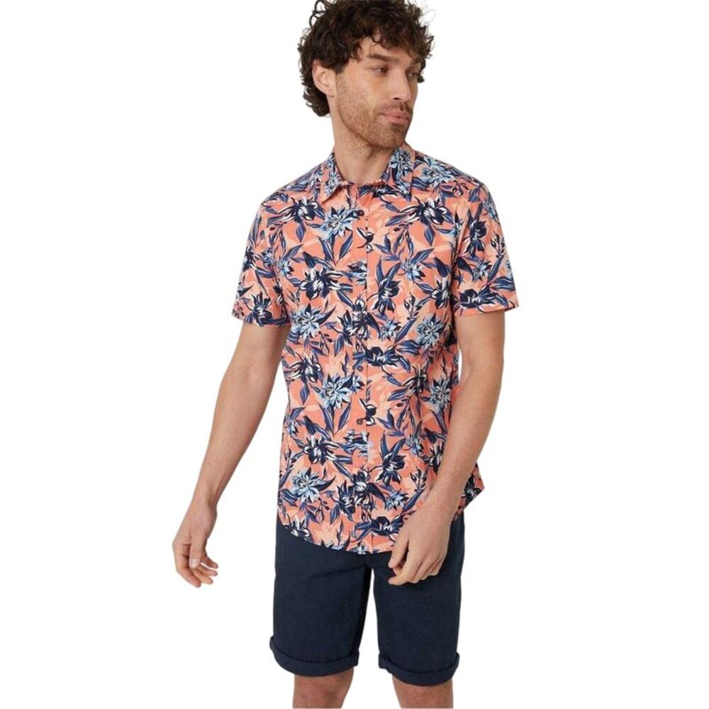 Threadbare Mens Latham Floral Regular Shirt / Peach